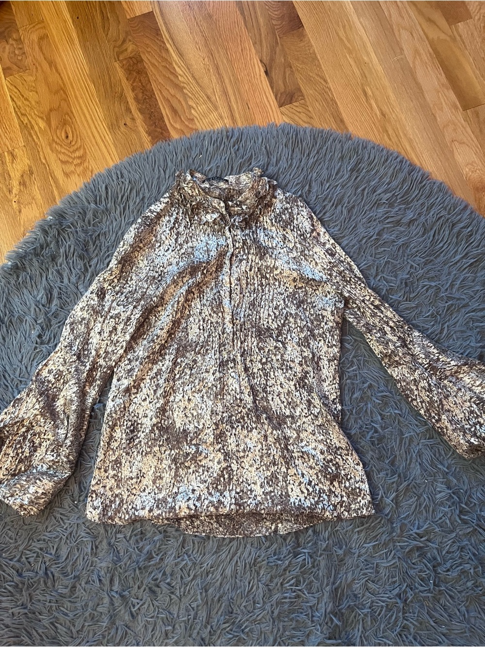 Elie Tahari Brown Print Burnout Velvet Silk Blend Long Sleeve Blouse Size S